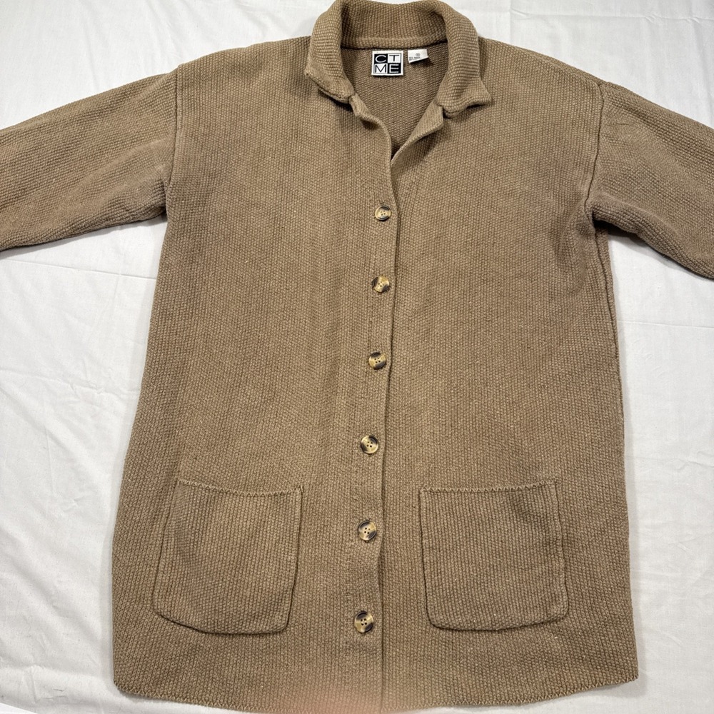 SWEATER CARDIGAN CTME Womens SMALL TAN L/S Button Up Knit RAME/Cotton POCKETS